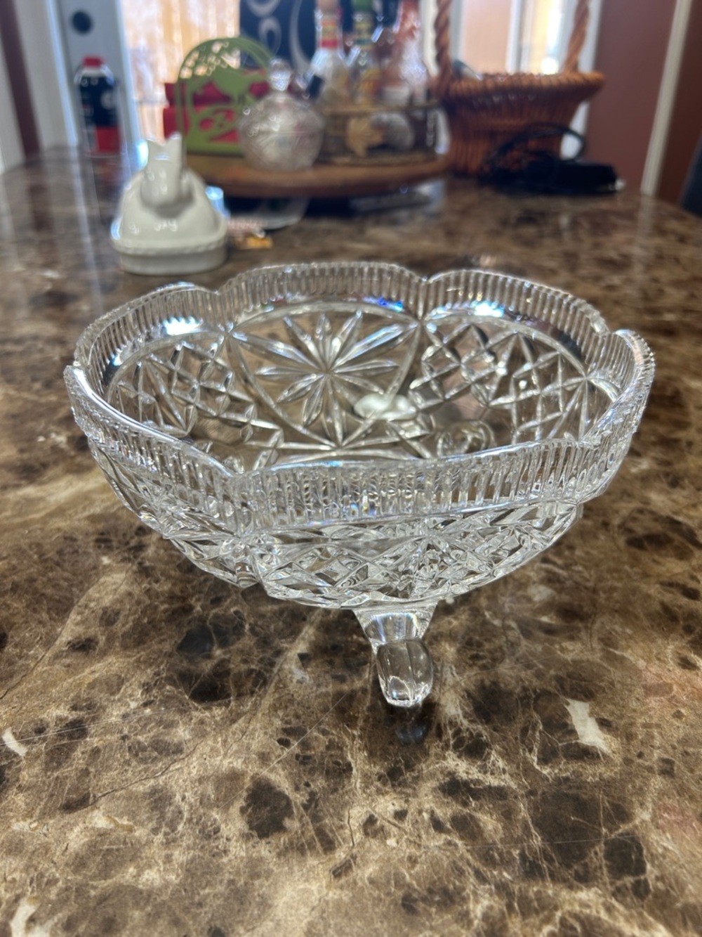 Cut Glass Footed Nut Dish - Clear Pressed Glass